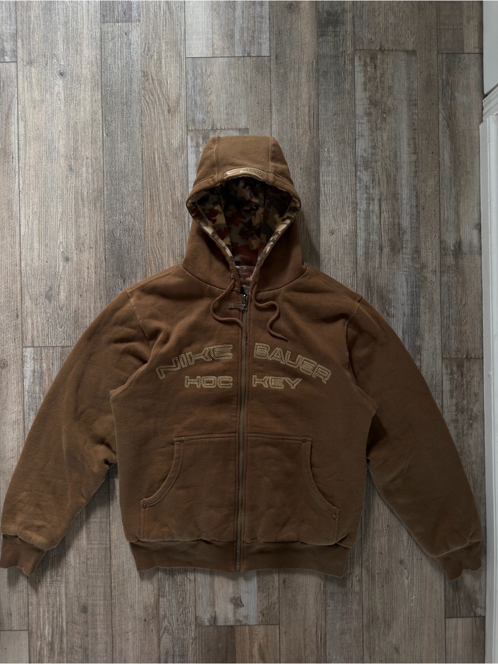 Vintage Nike Bauer Brown Hooded Hockey Zip-Up Jacket Reversible